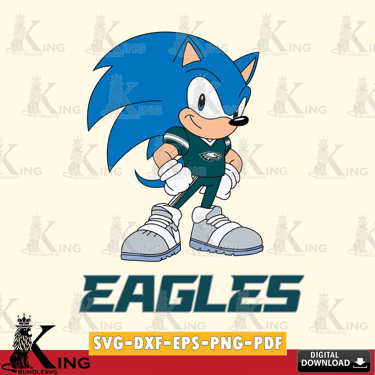 Modern graphic depicting Philadelphia Eagles Sonic Football Star Mascot, digital download for Cricut Maker and paper crafts