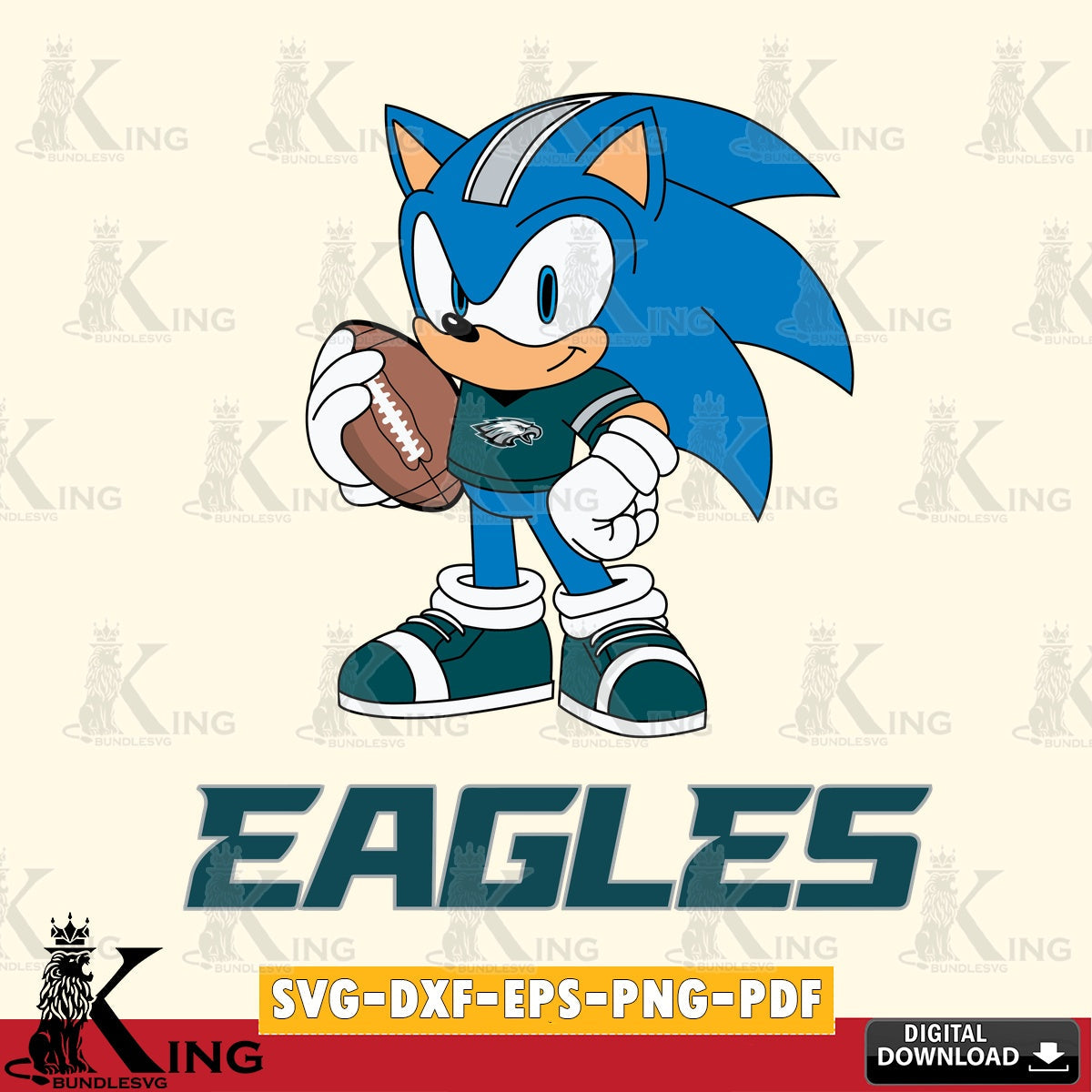 Modern graphic depicting Philadelphia Eagles Sonic Game Day Ready, printable vector design for sublimation and crafts