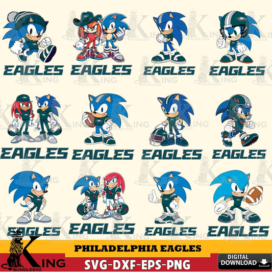 Premium pack containing Philadelphia Eagles Sonic & Knuckles NFL Football Bundle SVG PNG design suitable for Glowforge and laser