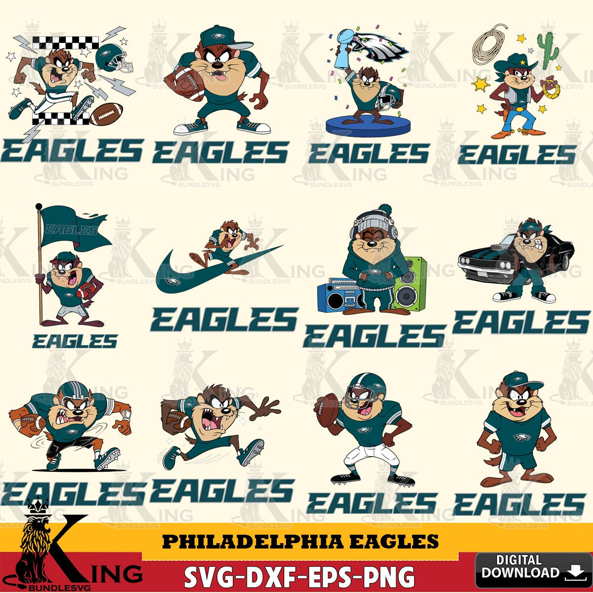 Philadelphia Eagles Taz (Looney Tunes) Football NFL Bundle Cut file  , Digital Download , Instant Download, Looney Tunes svg, Football svg