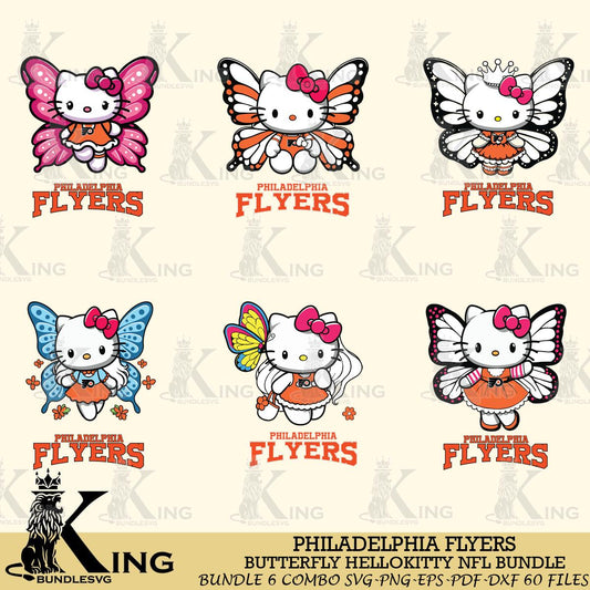 Philadelphia Flyers Butterfly Hello Kitty bundleSvg Eps Dxf Png File, Digital Download