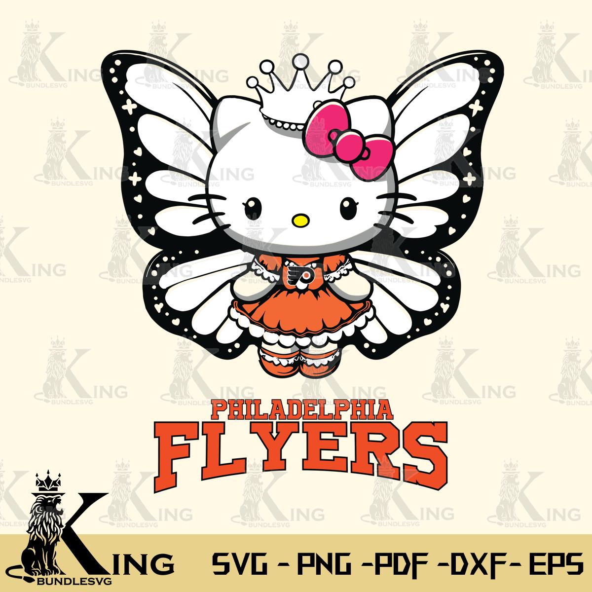 Philadelphia Flyers Kitty Wings & Flowers Svg Eps Dxf Png File, Digital Download