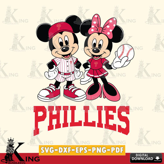 Philadelphia Phillies Baseball Mickey Minnie Mouse SVG File, MLB for Cricut, Silhouette, Digital Download , file cut