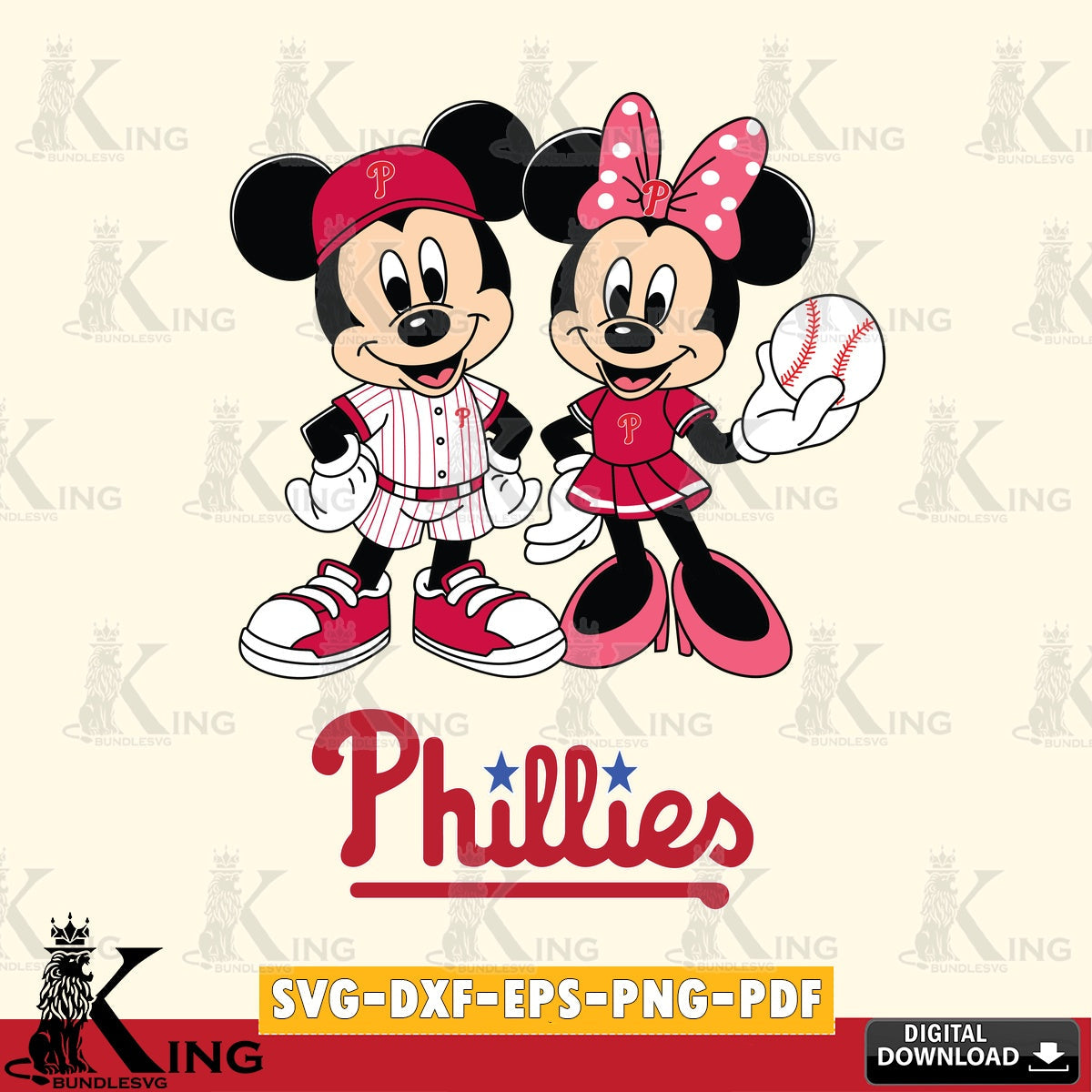 Philadelphia Phillies Baseball Mickey Minnie Mouse SVG file , For Cricut,  File cut , Digital Download , PDF File, Cut Files