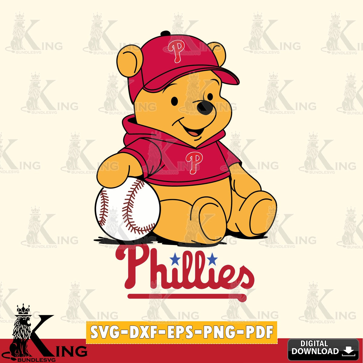 Digital clipart of Philadelphia Phillies Baseball Star Teddy vector illustration for POD merchandise and apparel