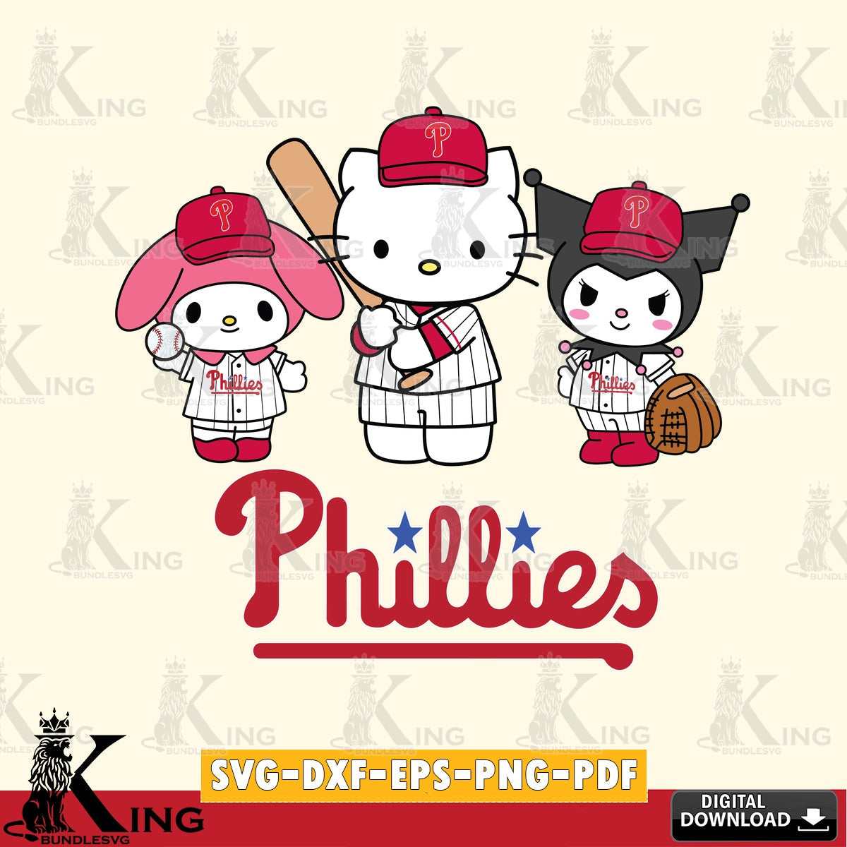 Custom design featuring Philadelphia Phillies cute kawaii friends vector art for engraving, cutting, and printing