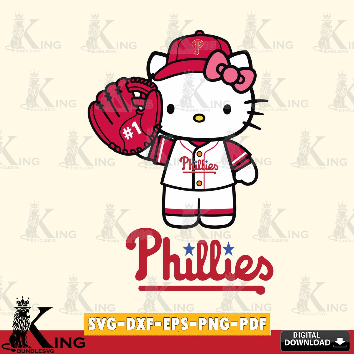 Exclusive set of Philadelphia Phillies Hello Kitty Baseball vector art for engraving, cutting, and printing.