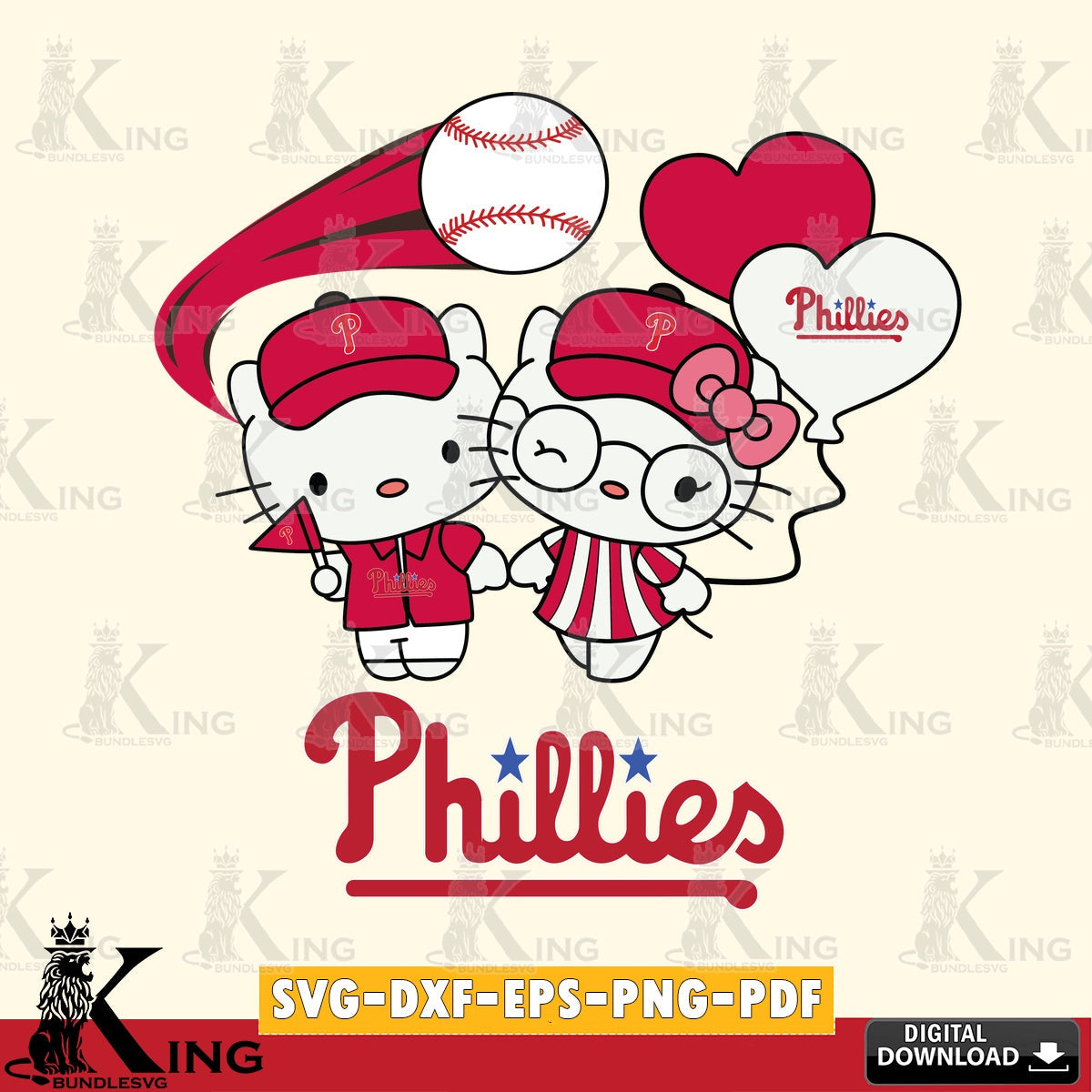 All-in-one bundle of Philadelphia Phillies Hello Kitty baseball couple, versatile clip art for stickers, decals, and mugs
