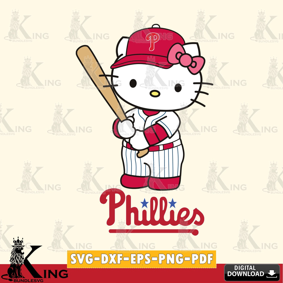 Jumbo collection of Philadelphia Phillies Hello Kitty baseball batter vector art for engraving, cutting, and printing
