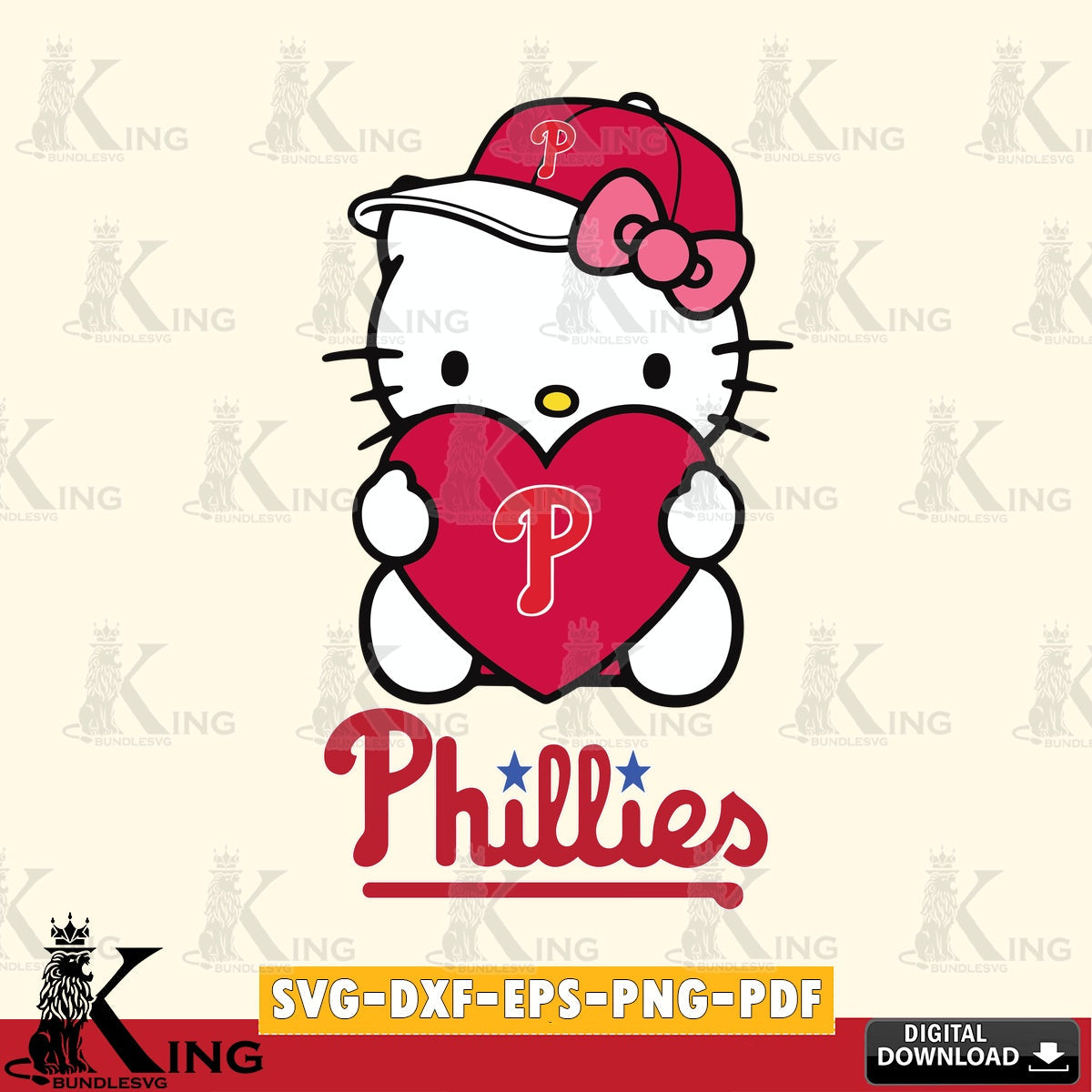 Jumbo collection of Philadelphia Phillies Hello Kitty baseball heart design, high-quality vector for DIY scrapbooking and home