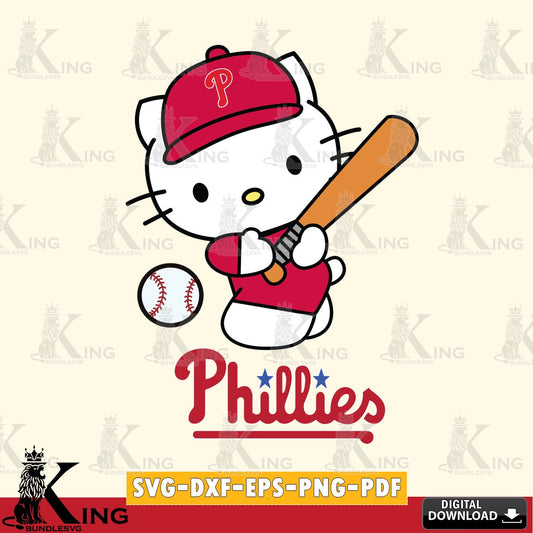 Ultimate set containing Philadelphia Phillies Hello Kitty playing baseball vector art for engraving, cutting, and printing