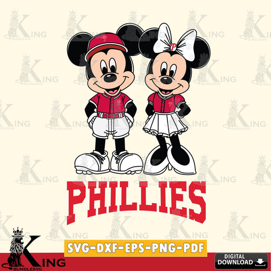 Philadelphia Phillies Mickey Minnie Mouse Baseball SVG File, MLB for Cricut, Silhouette, Digital Download , file cut