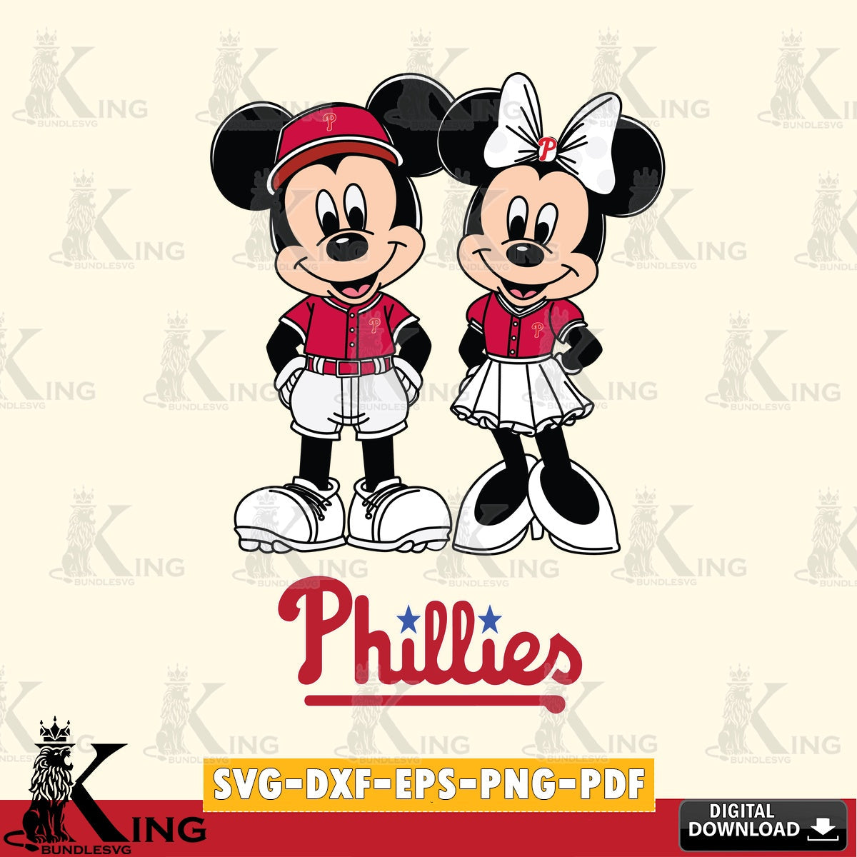 Philadelphia Phillies Mickey Minnie Mouse Baseball SVG file , For Cricut,  File cut , Digital Download , PDF File, Cut Files