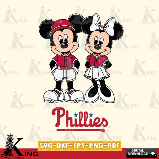 Philadelphia Phillies Mickey Minnie Mouse Baseball SVG file , For Cricut,  File cut , Digital Download , PDF File, Cut Files