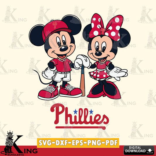 Philadelphia Phillies Mickey Minnie Mouse Sport SVG file , For Cricut,  File cut , Digital Download , PDF File, Cut Files