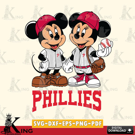 Philadelphia Phillies Mickey Minnie Mouse couple SVG File, MLB for Cricut, Silhouette, Digital Download , file cut