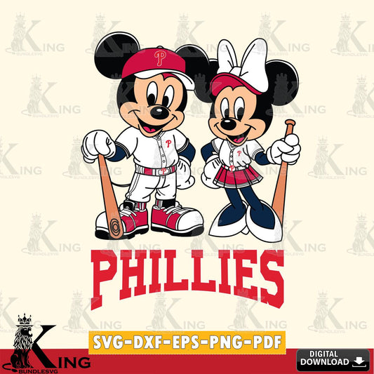 Philadelphia Phillies Mickey Minnie Mouse player SVG File, MLB for Cricut, Silhouette, Digital Download , file cut