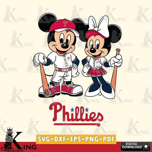 Philadelphia Phillies Mickey Minnie Mouse player SVG file , For Cricut,  File cut , Digital Download , PDF File, Cut Files