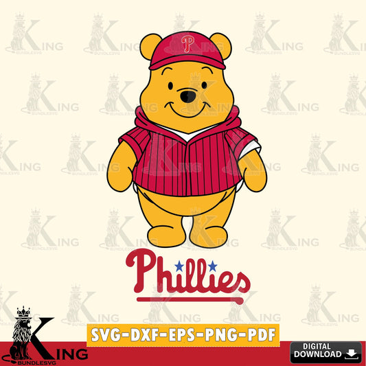 Eye-catching graphic of Philadelphia Phillies Pooh Bear baseball mascot vector art for engraving, cutting, and printing.