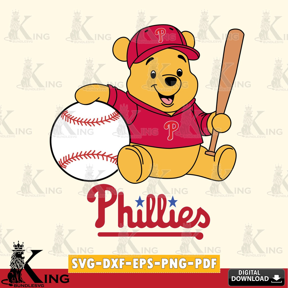 Custom design featuring Philadelphia Phillies Winnie the Pooh baseball star player cut file ideal for vinyl projects and T-shirt