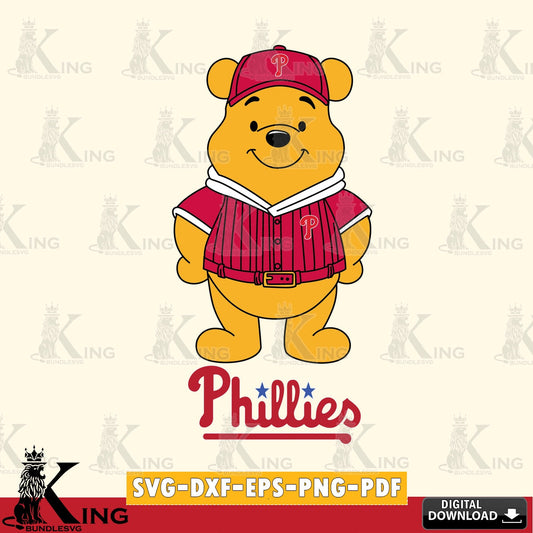 Artistic drawing of Philadelphia Phillies Winnie the Pooh Game Day, digital file for silhouette cameo and cricut projects