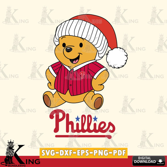Custom design featuring Philadelphia Phillies Winnie the Pooh playing ball vector art for engraving, cutting, and printing.