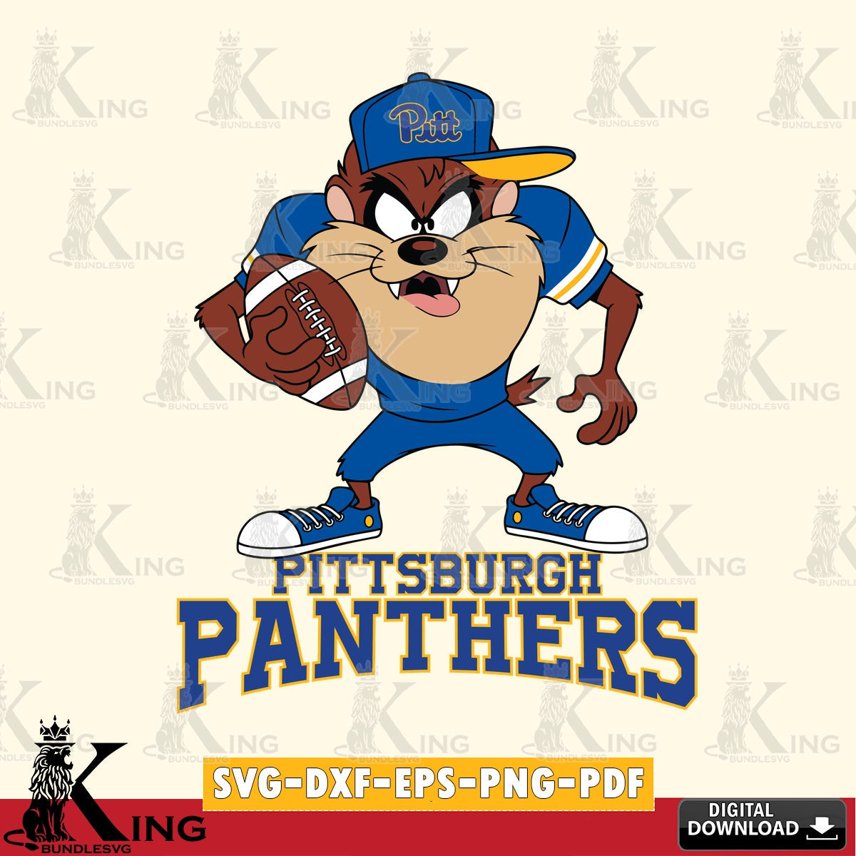 Pittsburgh Panthers Đồng phục bóng đá Taz SVG file, Cut file  , Digital Download , Instant Download, Taz svg, NCAA svg
