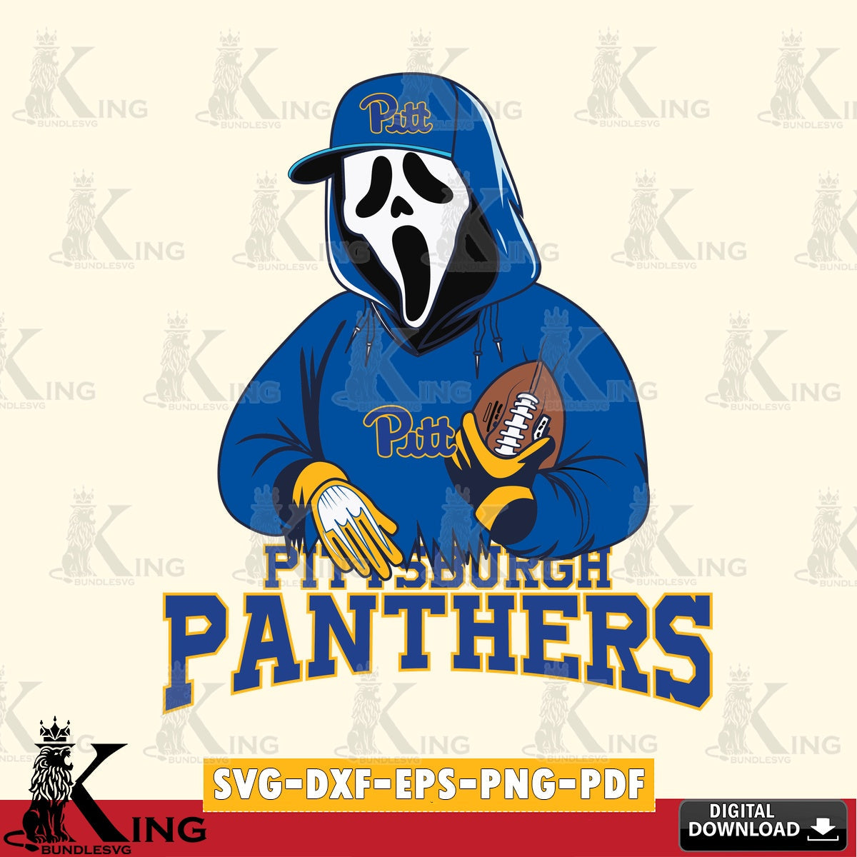 Custom design featuring Pittsburgh Panthers Ghostface Scream football player, a printable vector design for sublimation and crafts