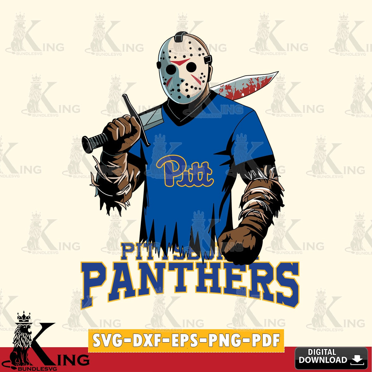 Unique artwork depicting Pittsburgh Panthers Jason Voorhees football, SVG cut file for personalized gifts and laser projects