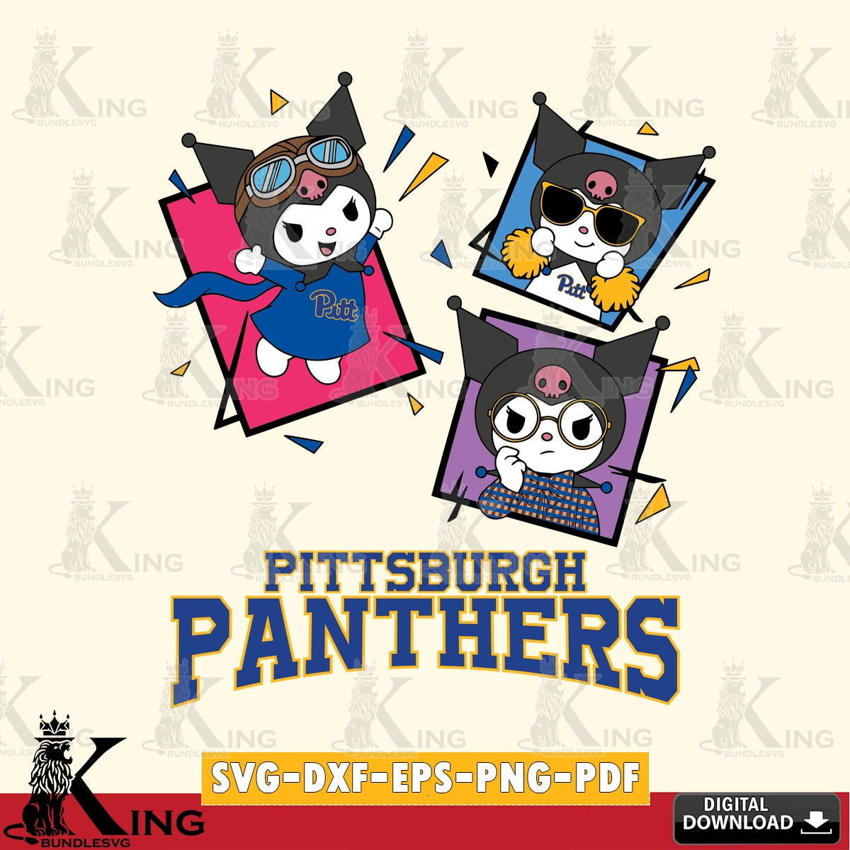 Pittsburgh Panthers Kuromi Action Football SVG file, Cricut, Cut file  , Digital Download , Instant Download, Sanrio svg, Clipart