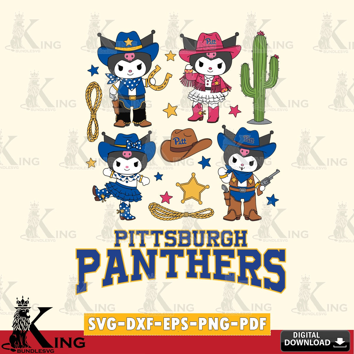 Pittsburgh Panthers Kuromi Cowboy Western SVG file, Cricut, Cut file  , Digital Download , Instant Download, Sanrio svg, Clipart