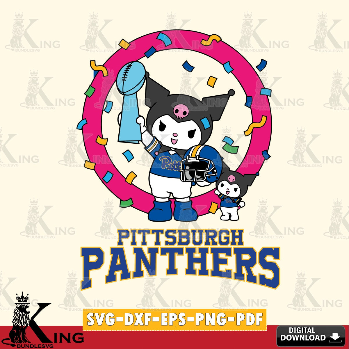 Pittsburgh Panthers Kuromi Football Champion SVG file, Cricut, Cut file  , Digital Download , Instant Download, Sanrio svg, Clipart