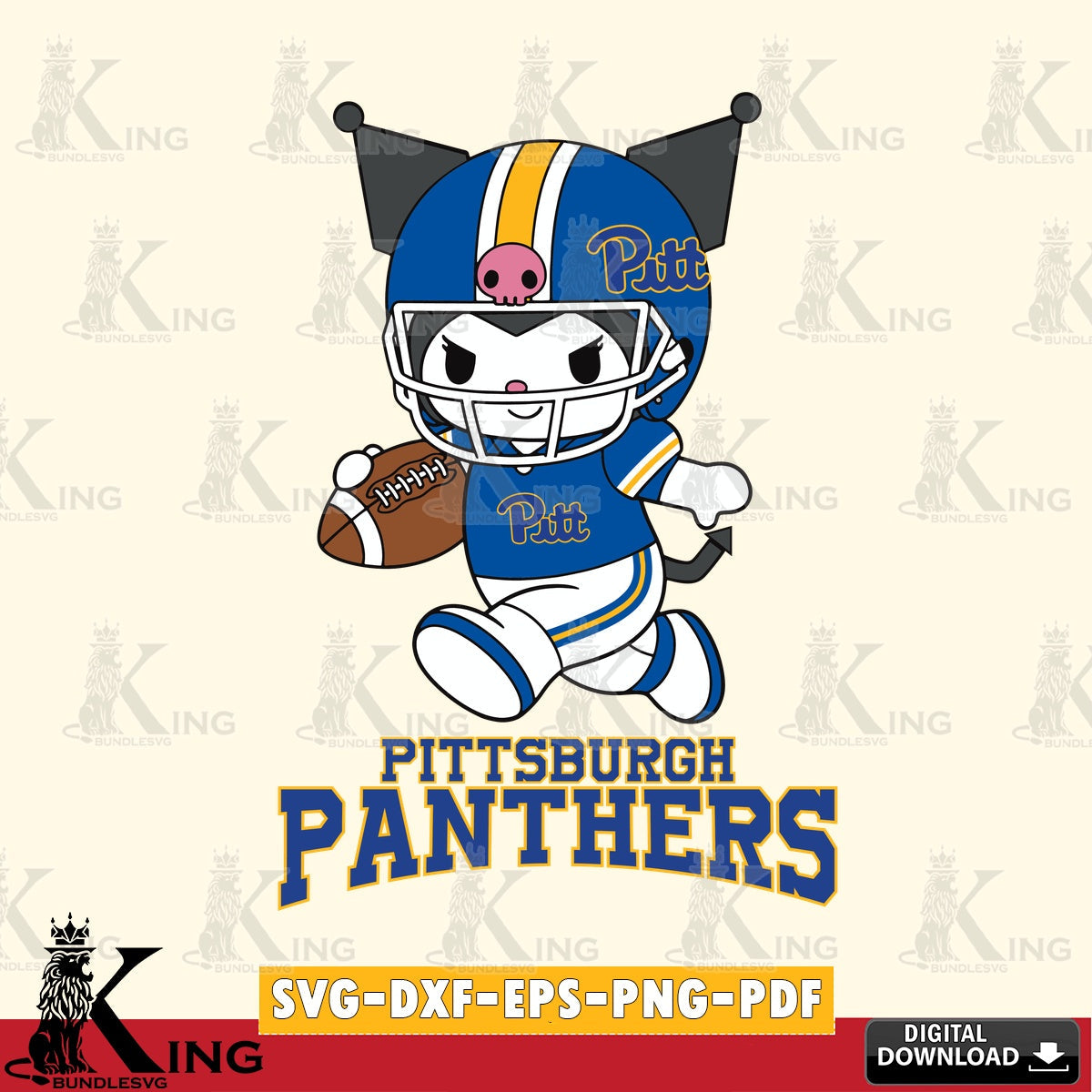 Pittsburgh Panthers Kuromi Football Run SVG file, Cricut, Cut file  , Digital Download , Instant Download, Sanrio svg, Clipart