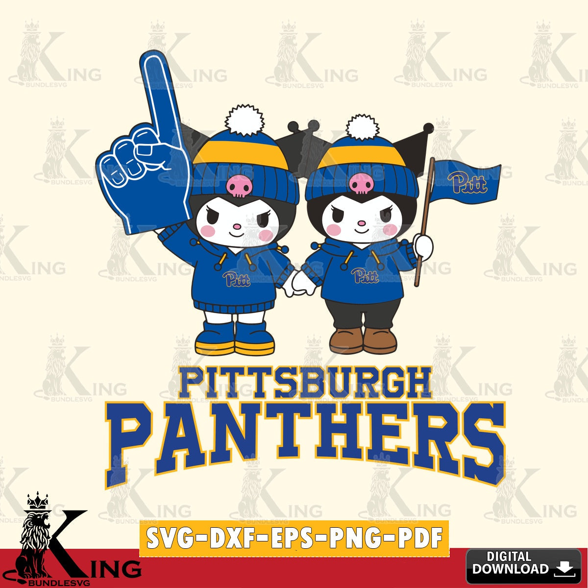 Pittsburgh Panthers Kuromi rugby Fan SVG file, Cricut, Cut file  , Digital Download , Instant Download, Sanrio svg, Clipart