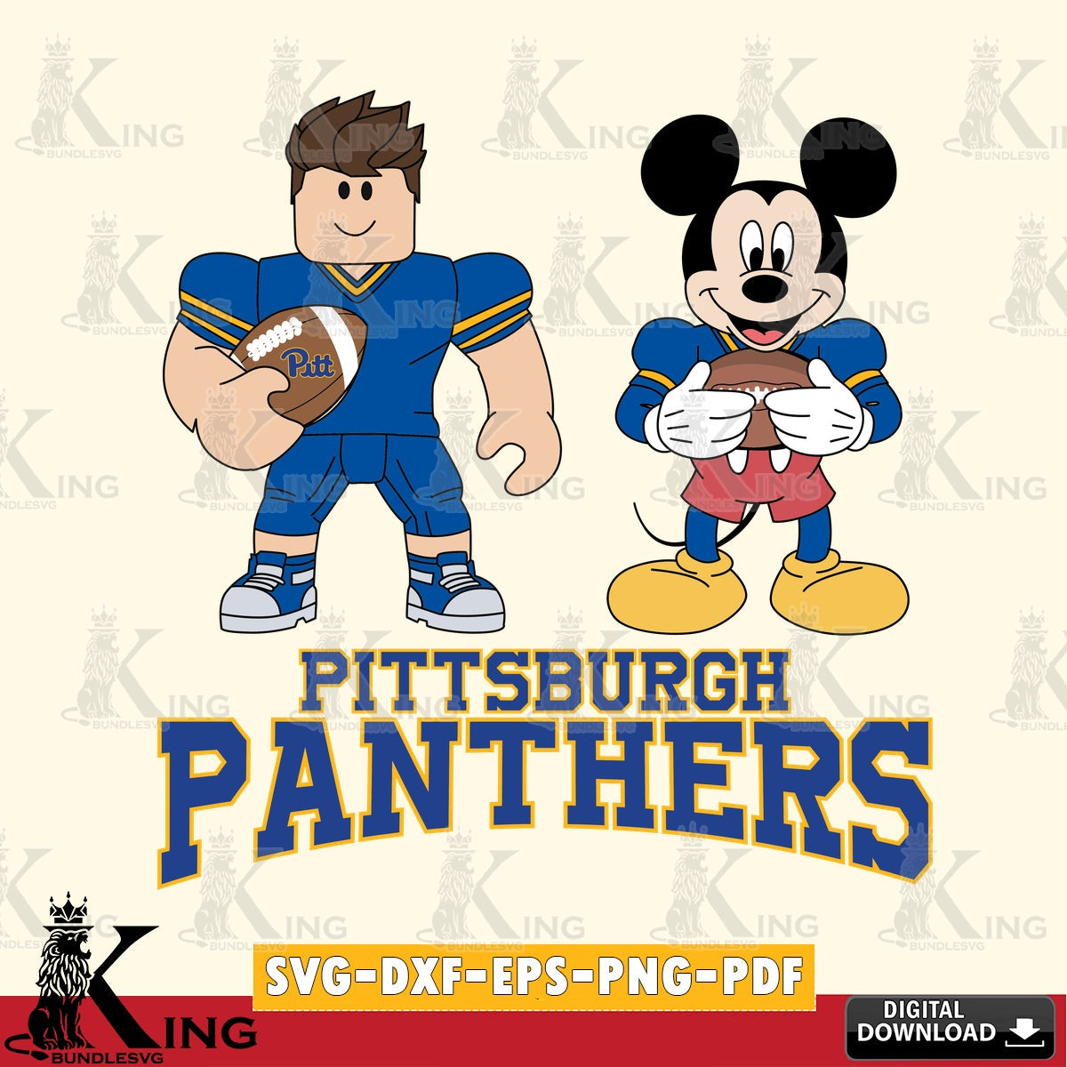 Pittsburgh Panthers Roblox & Mickey Football SVG file , NCAA Cricut,  File cut , Digital Download , PDF File