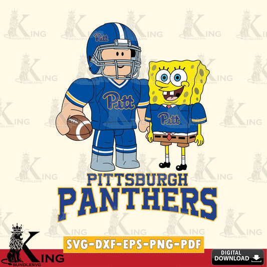 High-quality graphic of Pittsburgh Panthers Roblox & Spongebob Football, NCAA Cricut, vector art for engraving, cutting, and