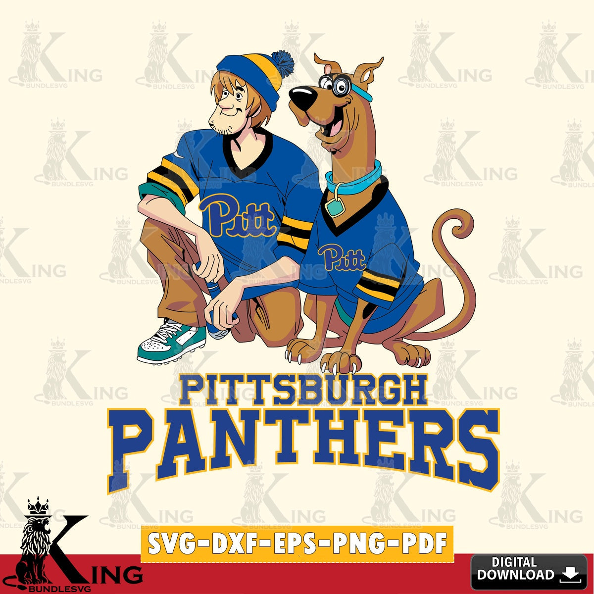 Eye-catching graphic of Pittsburgh Panthers Shaggy and Scooby Doo football, a printable vector design for sublimation and crafts.