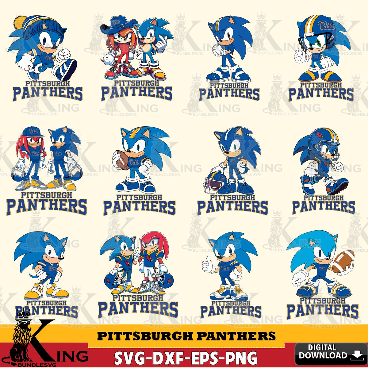 Jumbo collection of Pittsburgh Panthers Sonic & Knuckles NCAA Football Bundle digital download for Cricut Maker and paper crafts