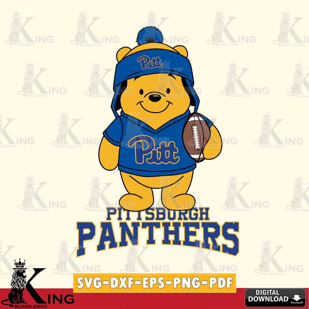 Detailed illustration of Pittsburgh Panthers Winnie the Pooh player in Football NCAA , high-quality vector for DIY scrapbooking