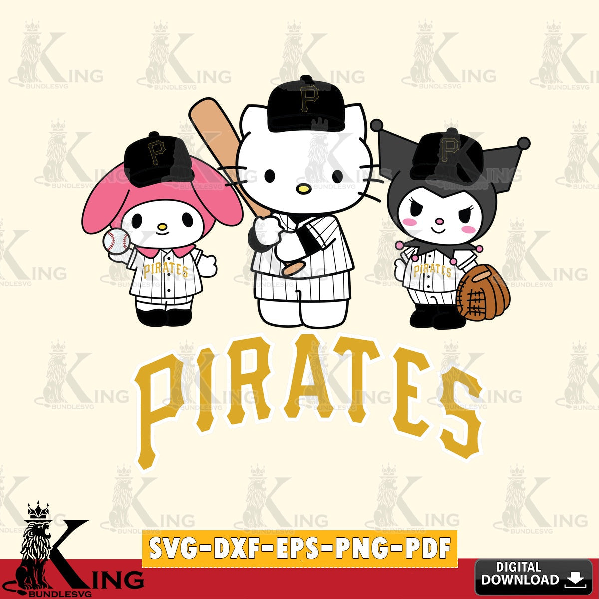 Hand-drawn style art of Pittsburgh Pirates cute kawaii friends, high-quality vector for DIY scrapbooking and home decor