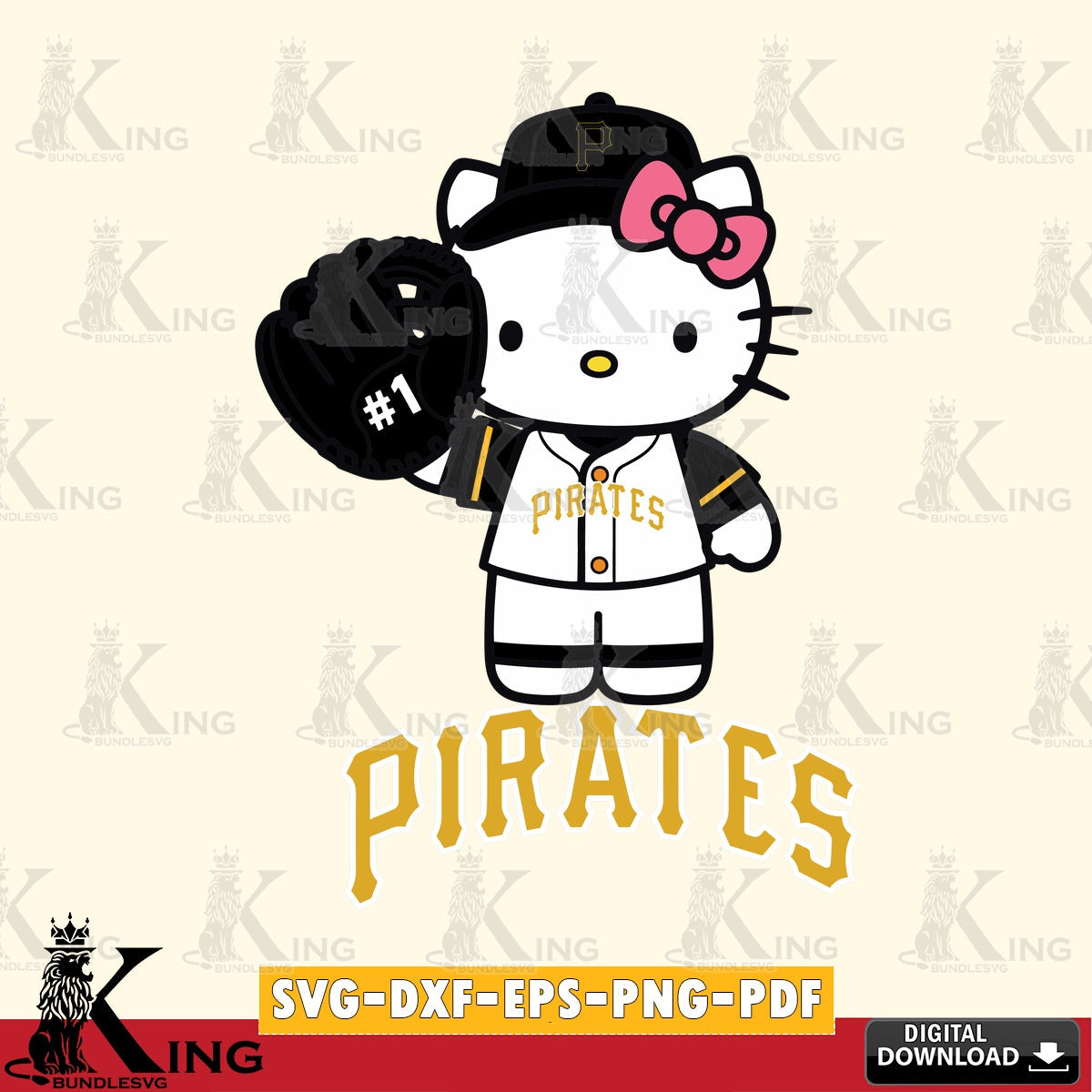 All-in-one bundle of Pittsburgh Pirates Hello Kitty Baseball #1 design as a digital download for Cricut Maker and paper crafts