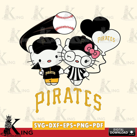 All-in-one bundle of Pittsburgh Pirates Hello Kitty baseball couple vector illustration for POD merchandise and apparel