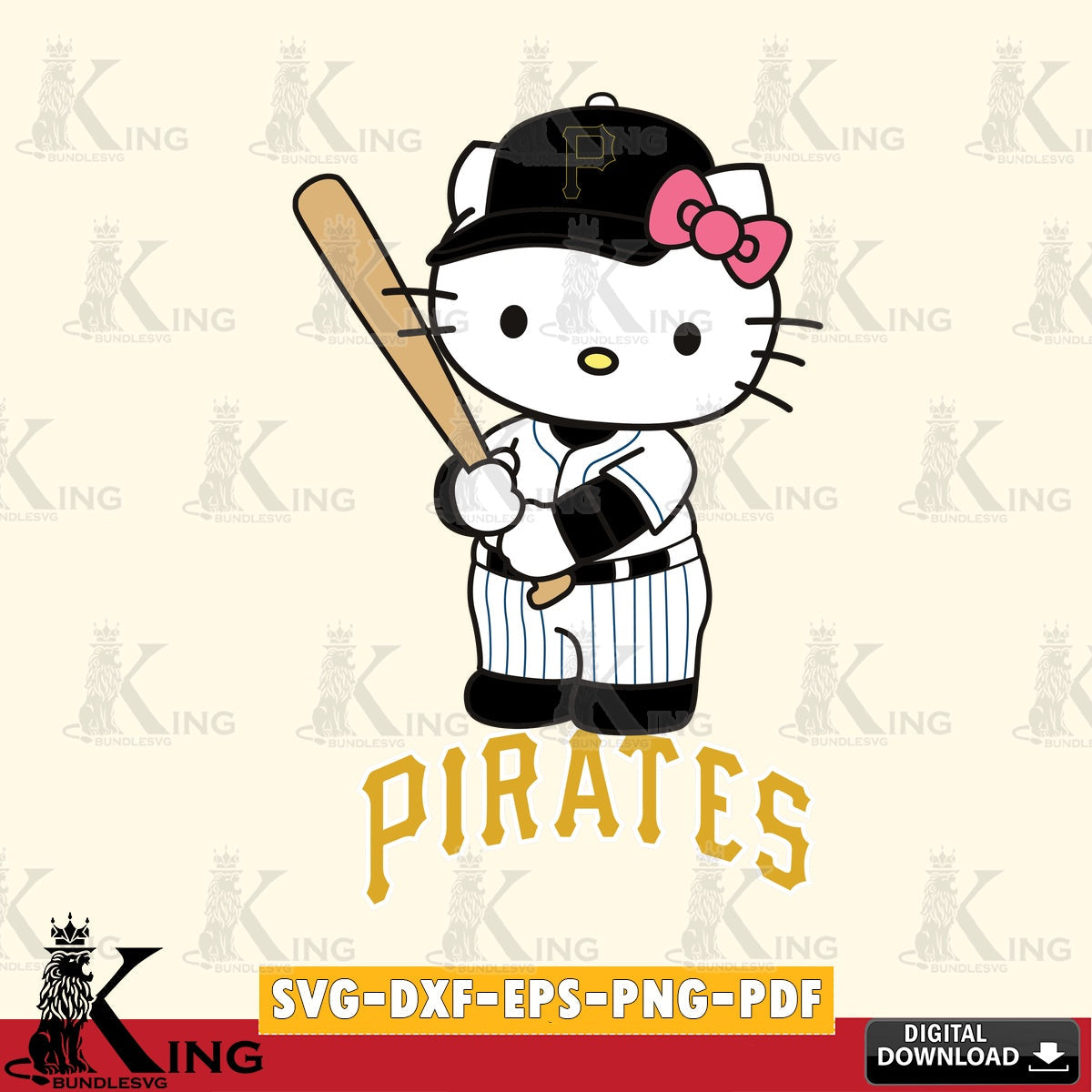 Variety pack of Pittsburgh Pirates Hello Kitty baseball batter SVG PNG design suitable for Glowforge and laser cutting