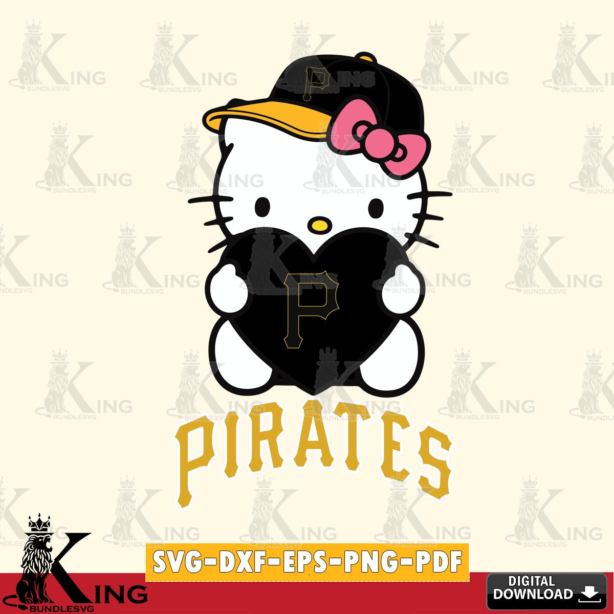 All-in-one bundle of Pittsburgh Pirates Hello Kitty baseball heart digital file for silhouette cameo and cricut projects