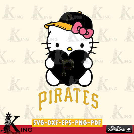 All-in-one bundle of Pittsburgh Pirates Hello Kitty baseball heart digital file for silhouette cameo and cricut projects