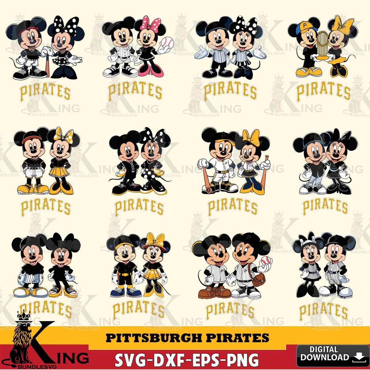 Pittsburgh Pirates Mickey Minnie Baseball Player MLB Bundle SVG file , For Cricut,  File cut , Digital Download , PDF File, Cut Files
