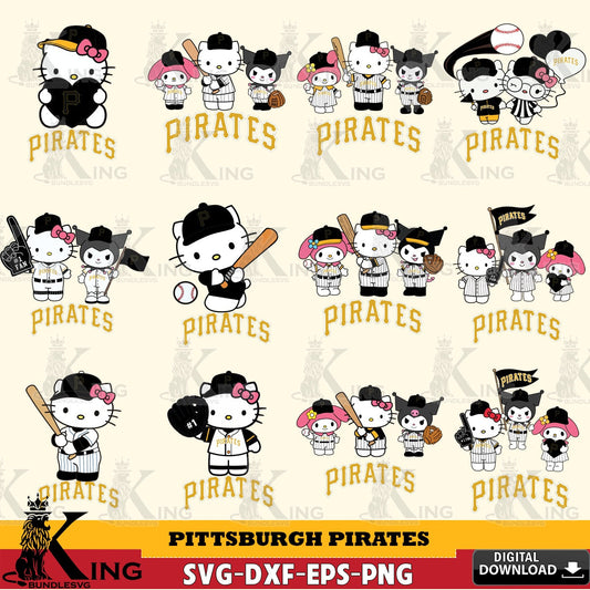 All-in-one bundle of Pittsburgh Pirates Sanrio Squad Baseball MLB design, SVG PNG design suitable for Glowforge and laser cutting
