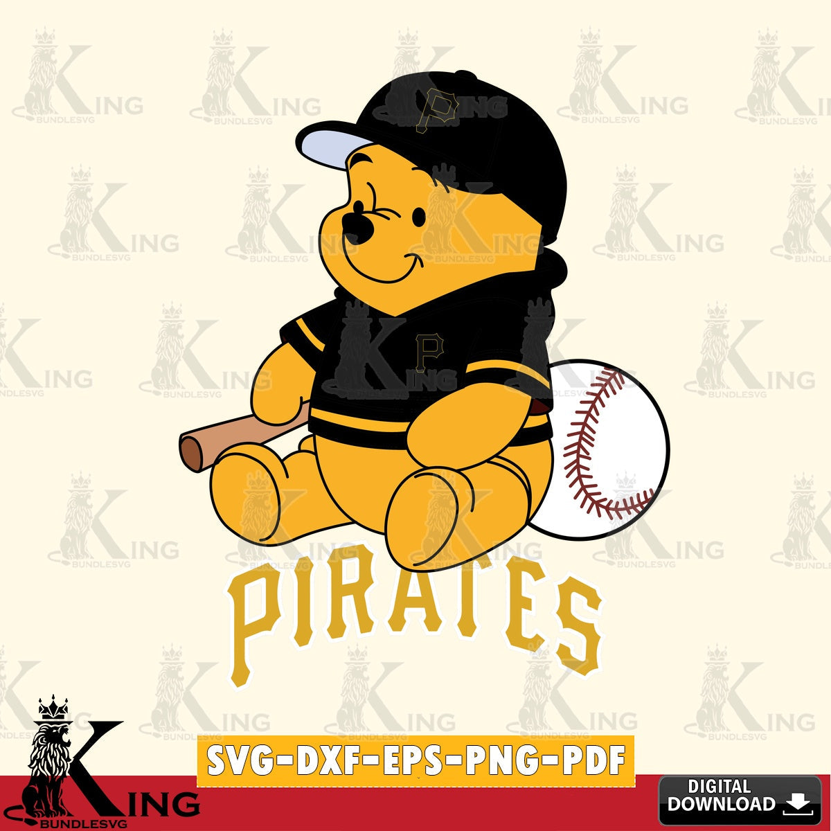 Detailed illustration of Pittsburgh Pirates Winnie the Pooh Baseball, a printable vector design for sublimation and crafts