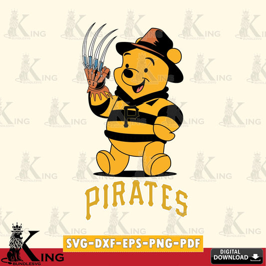 Beautiful illustration of Pittsburgh Pirates Winnie the Pooh Freddy Krueger baseball SVG cut file for personalized gifts and
