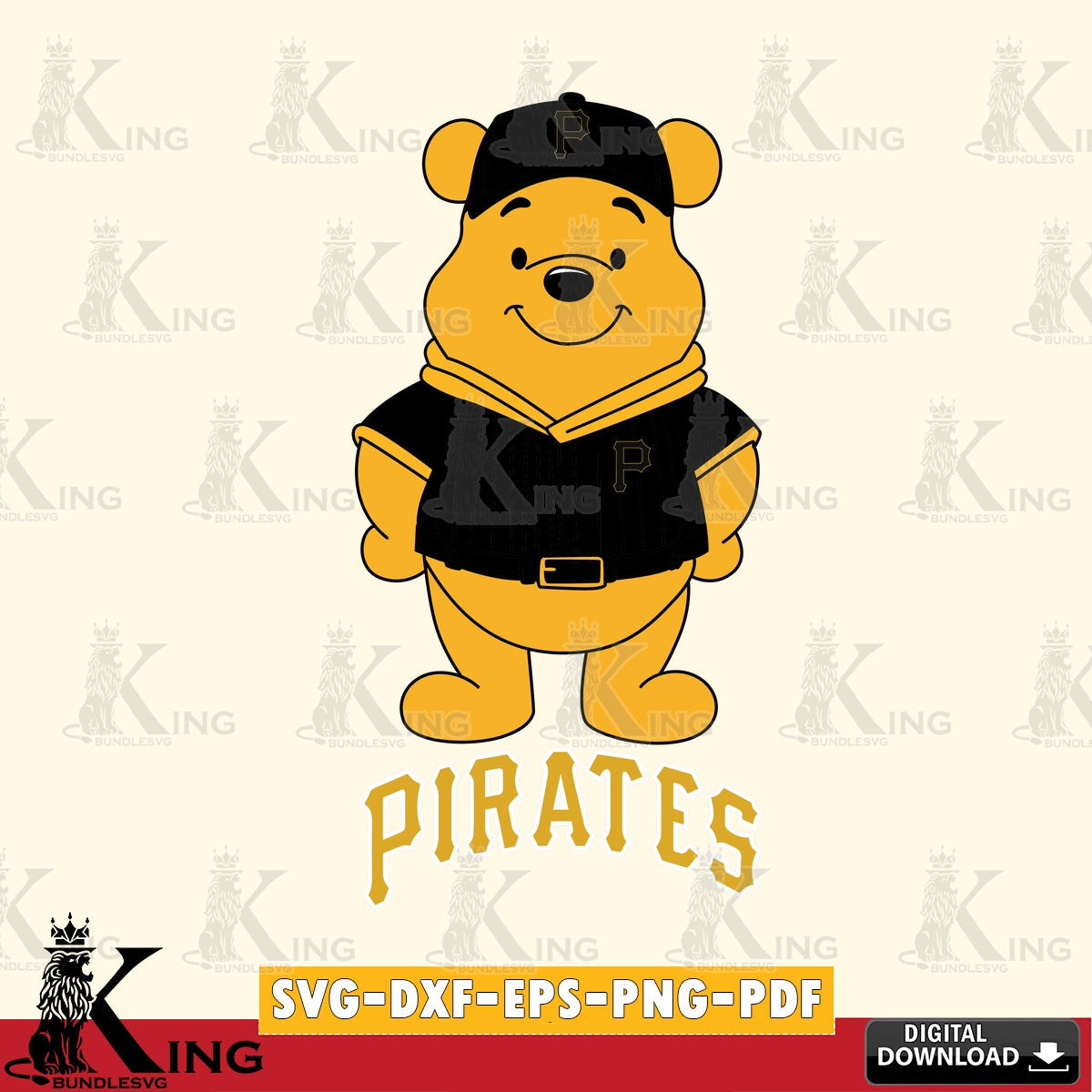 Digital clipart of Pittsburgh Pirates Winnie the Pooh Game Day, crafting file for iron-on transfer and vinyl decals